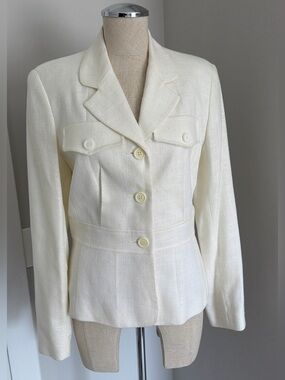 90s Jordan & Cole Women’s Ivory Jacket Size M Lined Pockets Button Long Sleeve